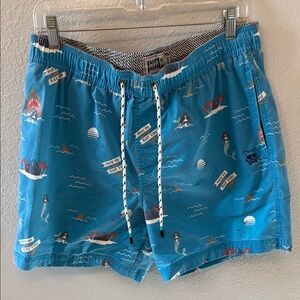Blue Flat Front Shorts with Nautical Print